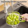 Dust-Proof Fruit Drainer Basket -Hidden Folding Handle Drain Switch Expandable 2-In-1 Thickened Dewatering Dishwashing Basket