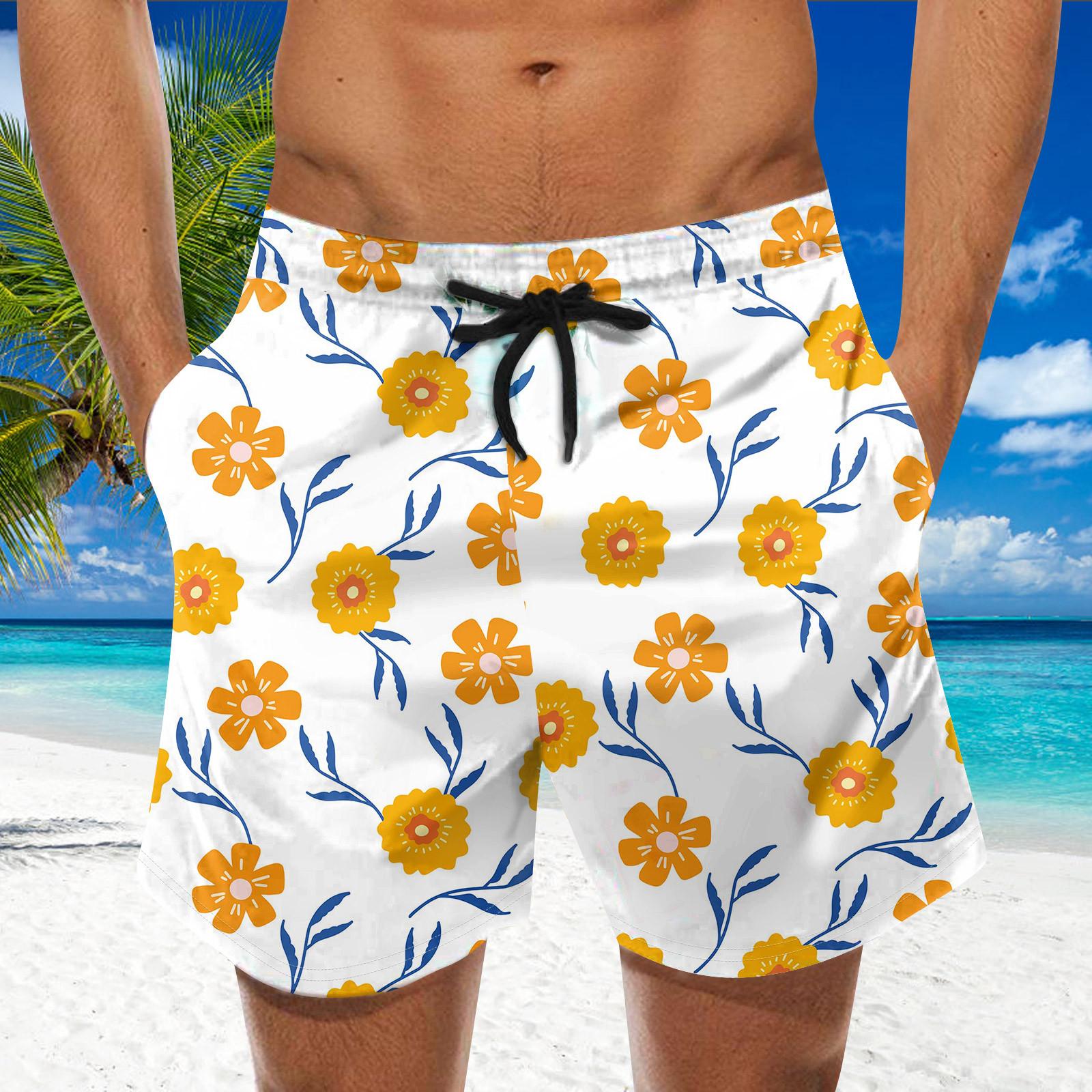 

Модные мужские гавайские пляжные спортивные повседневные шорты с ремешками и брюками XL жёлтый