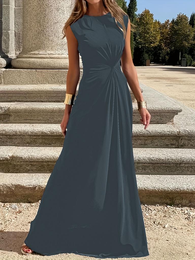 Rochie nouă la modă, casual, de ieșit, cu temperament, pentru navetă, cu talie marcată, elegantă, cu gât rotund