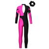 Girls Long Sleeve Stand Collar Shiny Rhinestone Contrast Color Hollow Back Dance Jumpsuit Hair Band