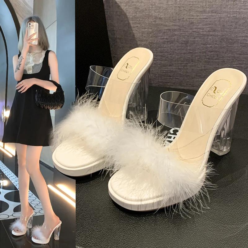 Women's Summer New Luxury Designer High Heel Slippers 2025 Casual Women's Open Toe Down Decorative Women's Shoes Zapatos Mujer