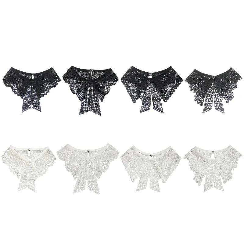 Women Elegant Embroidery Lace Neckline Fake Collar False Bowtie Bowknot Detachable Collar Fashion Clothing Accessories