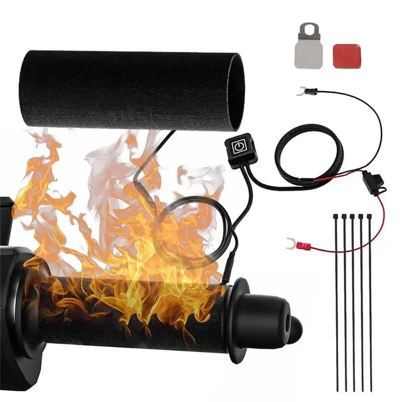 Winter Motorcycle Electric Heating Handle Grip 12V Intelligent Heated Handlebar Grip Cover With 3 Gear Control For Motorcycle