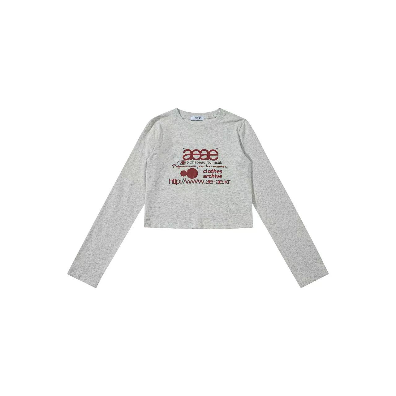 Women s Crew Neck Long Sleeve Crop Top Slim Fit Korean Aeae Letter Print Street Cotton Tee S