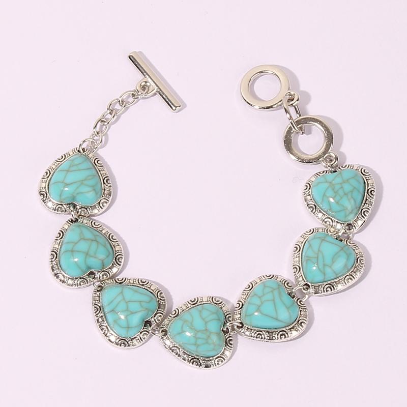 Vintage Heart Bracelet Unique Ethnic Style Turquoise Hand Jewelry Retro Love Charm Bracelet For Women