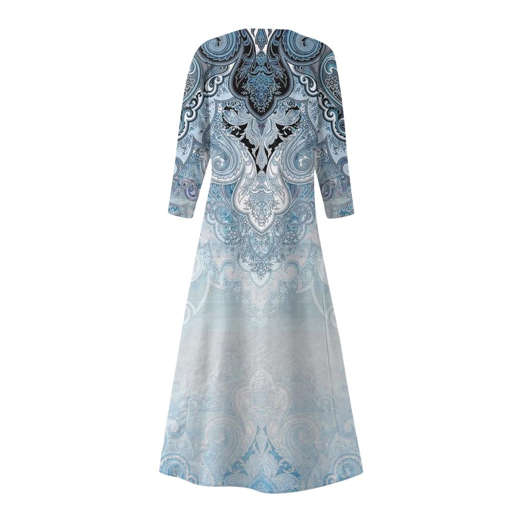 Damenmode, lässig, bedruckt, Rundhalsausschnitt, 3/4-Ärmel, lockere Taschen