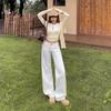 Women's Autumn 2025 White Retro Low-Waist Loose Straight-Leg Floor-Length Jeans