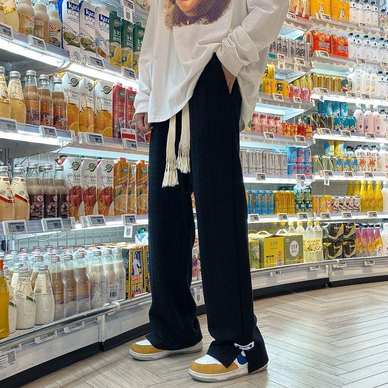 

Весна Осень Мужские Спортивные Штаны High Street Свободные Повседневные Брюки Прямого Покроя С Разрезом По Боковым Стилистикой Винтажные Жаккардовые Повседневные Брюки Мужская Одежда S чёрный