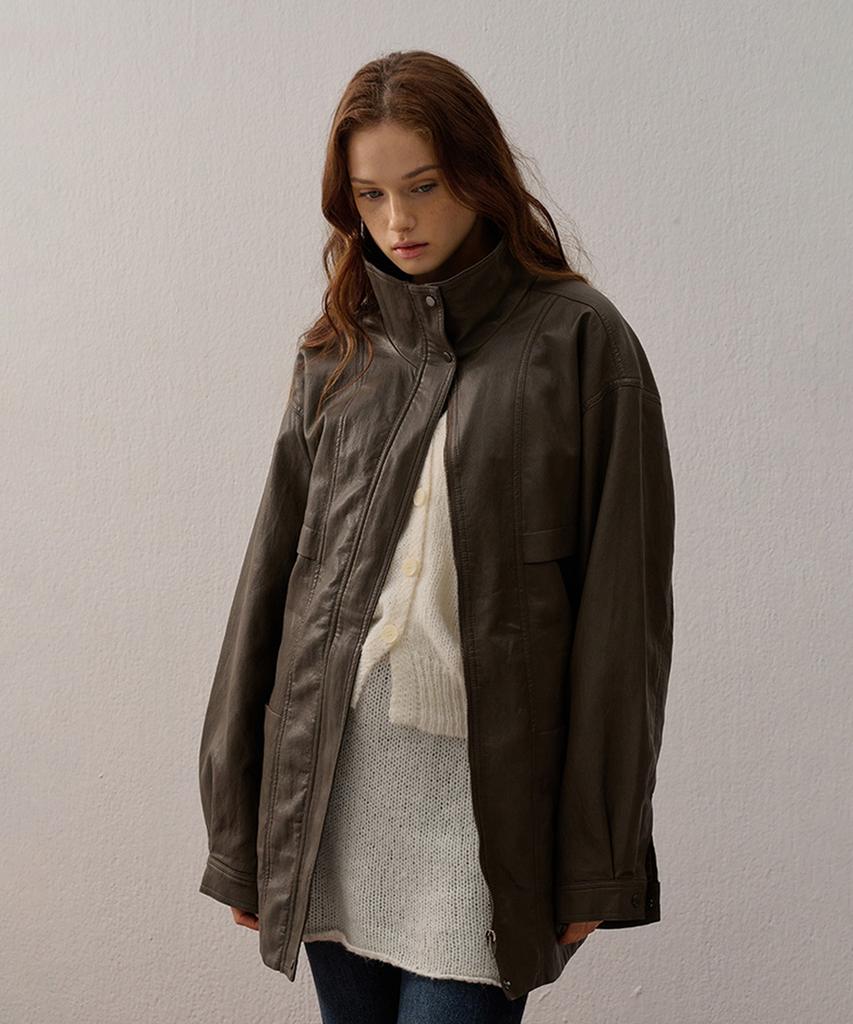 CAMINO Oversized Leather Jacket Brown