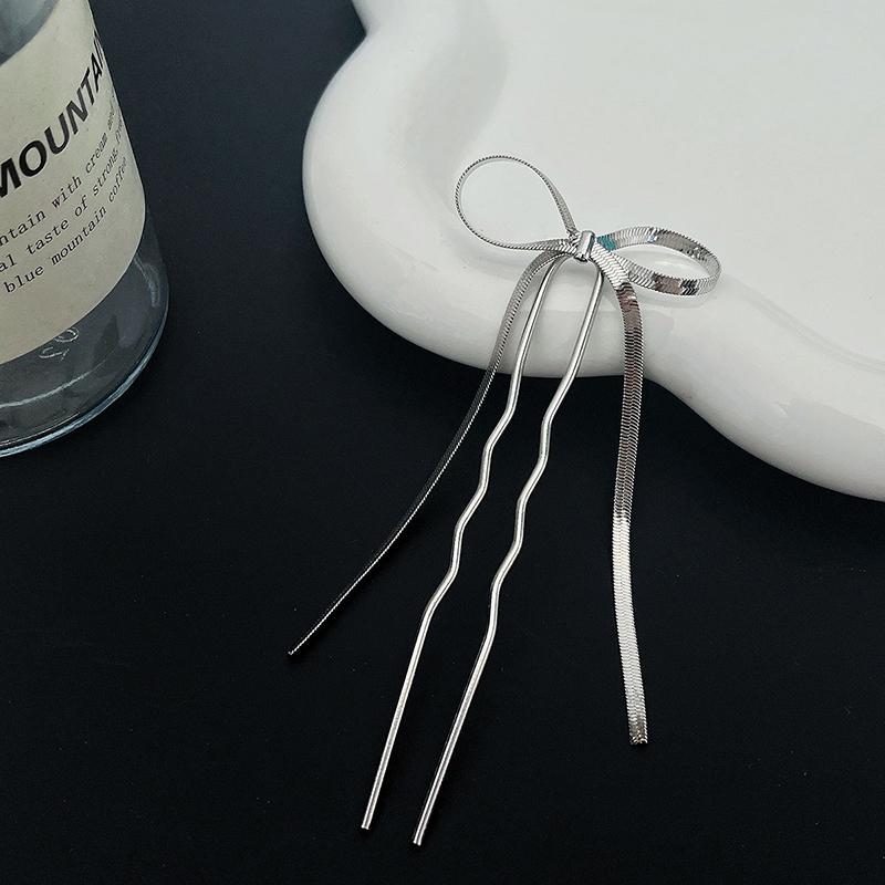 Korean Hair Accessories Metal Bow U Shape Hair Pins For Women Girls Silver Gold Color Hairwear Simple Fashion Hair Sticks Gifts