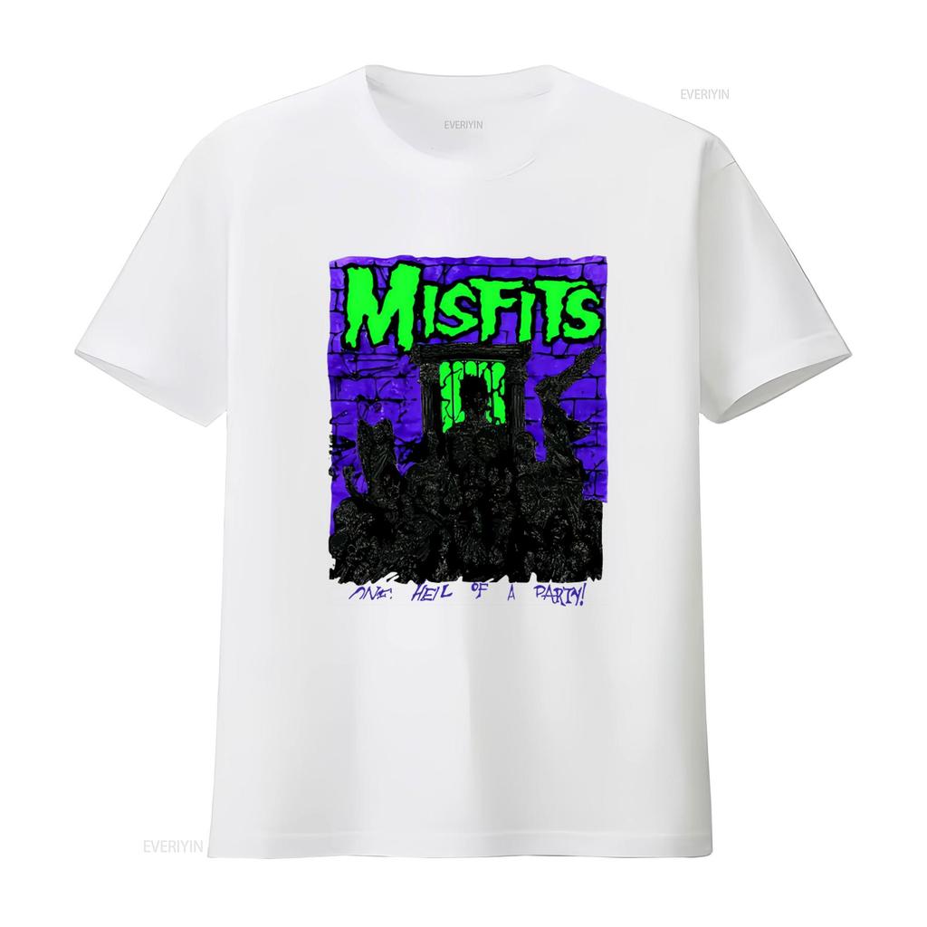 MISFITS 80s Rockband One Hell of A Party T-shirt Vintage Stijl voor Fans vintage Gewassen Stijlvolle grafische print Veelzijdig