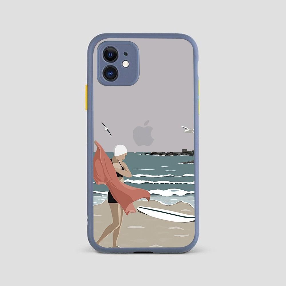 Beach Surf Girl Phone Case for iPhone 14 11 12 13 Mini Pro Max 8 7 Plus X XR XS MAX Translucent Matte Cover