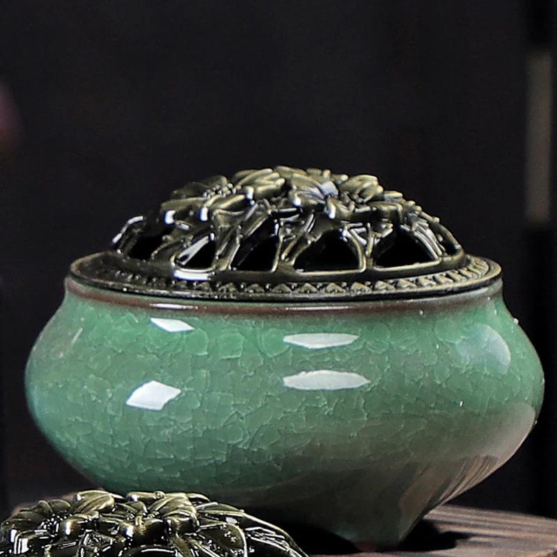 Y Ceramic Ice Cracking Incense Burner Coil Cone Stick Incense Burner Holder Home Ornaments Japanese Incense Burners Zen Decor