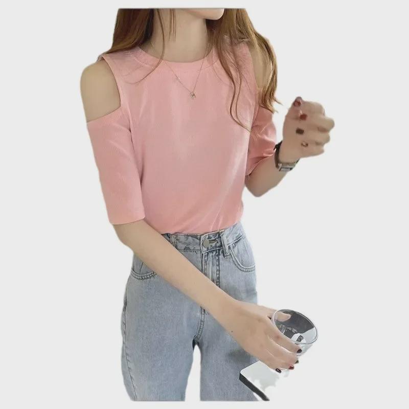 Korean Chic Slimming Off-Shoulder Short-Sleeve Women's T-Shirt