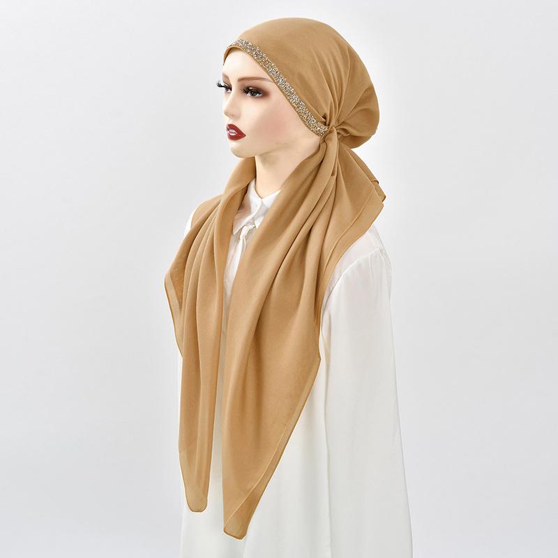Premium Diamant Baumwolle Elastisches Stirnband Kappe Für Frau Muslimischer Hijab Hut Damenmode Sofortiger Schal Islamischer Turban 75*25cm