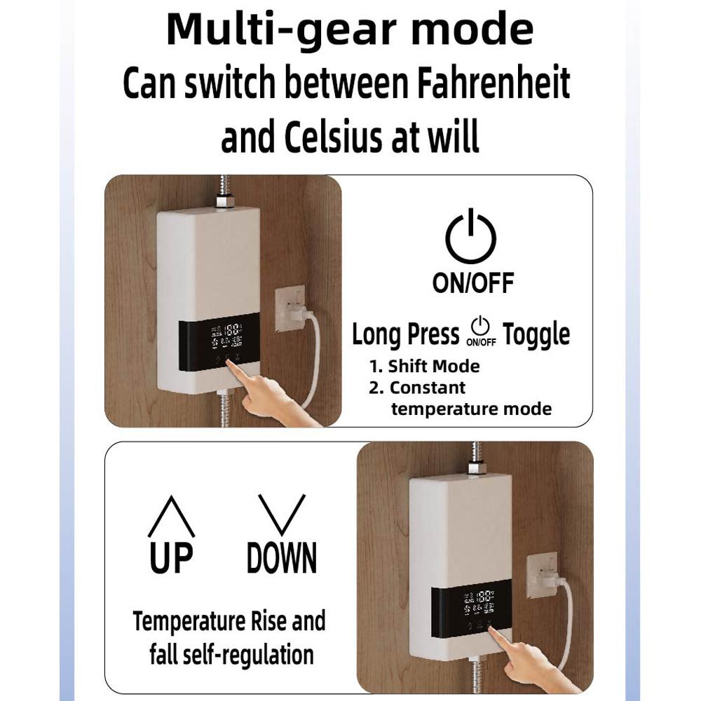 Instant Water Heater 3000W Electric Tankless Water Heater Wall-Mounted with LED Display Temperature
