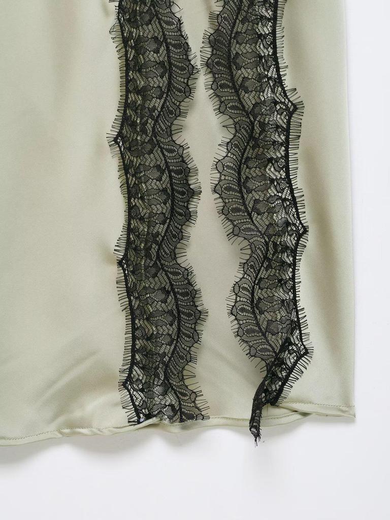 Spring 2026 European & American Lace Trim Camisole Maxi Dress with Sexy Slit