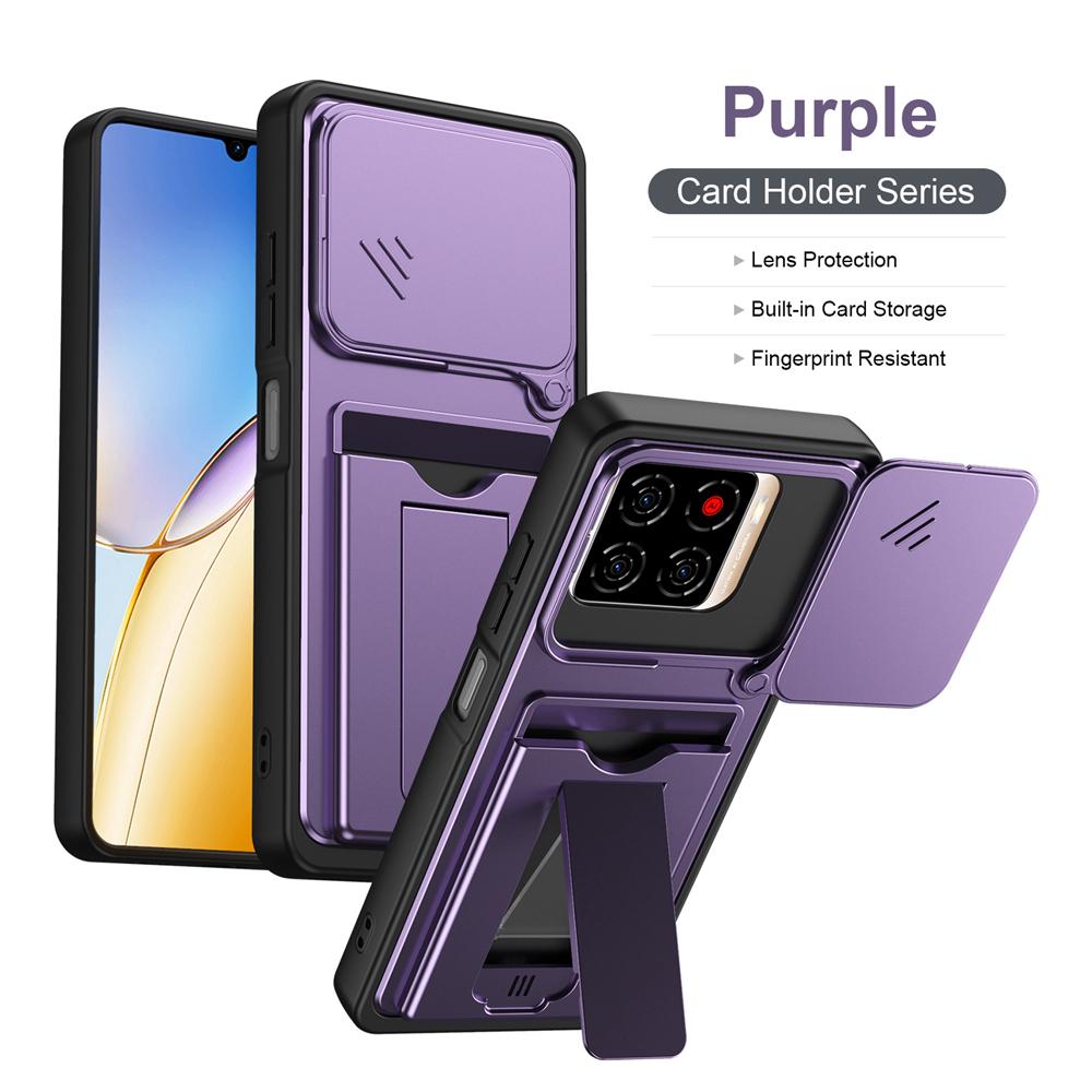 KEYSION Card Slot Holder Bag Phone Case for ZTE Blade A56 Slide Camera Protection Kickstand Shockproof Cover for Blade A56 Pro