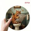 1pc 2D Round Aluminum Metal Sign Cat Reading Retro Wall Decor Humorous Bathroom Toilet Ornament Gift