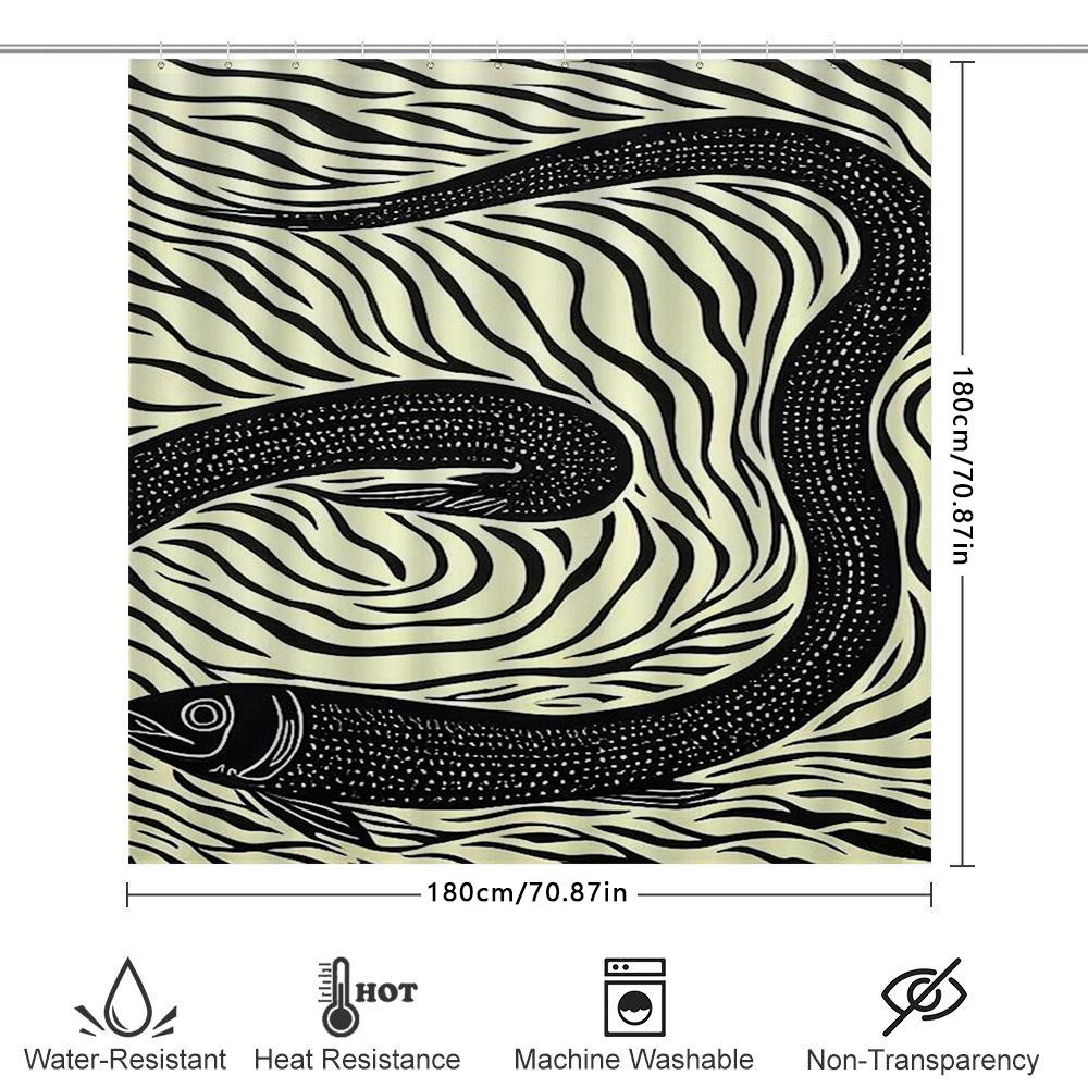 Black White Snake Print Shower Curtain Bathroom Decoration