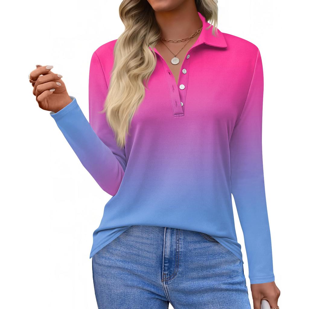 Women's Fashion Casual Lapel Short Long Sleeve Print Shirt Women's Button Up Tops