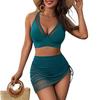 New fashion solid color sexy mesh splicing drawstring split women's swimsuit