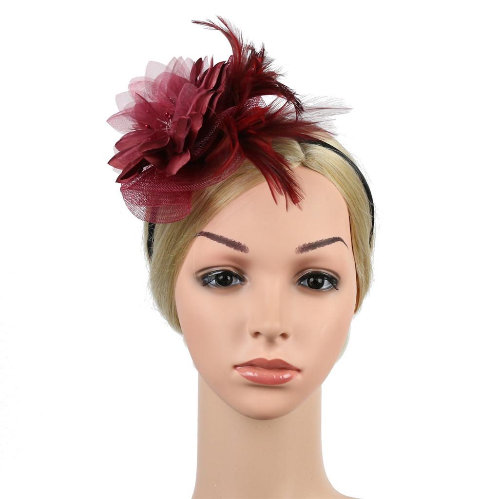 

Женская цветочная шляпа с перьями для коктейльного бала, свадебная повязка на голову