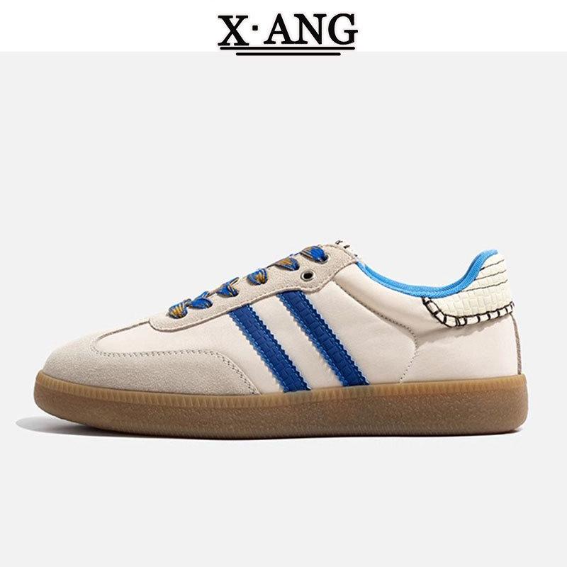 

Leather color matching flat-soled German training shoes women s shoes 2025 spring new lightweight soft-soled white shoes casual sports shoes 35