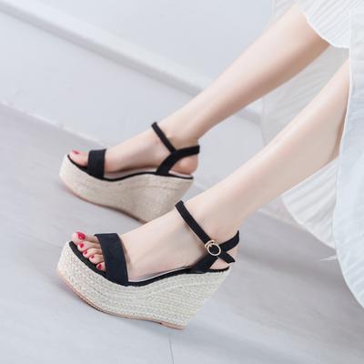 New 11cm High-heeled Sandals Women's Suede Thick-soled Waterproof Table Small Muffin Shoes Hollow Open-toed High Heels