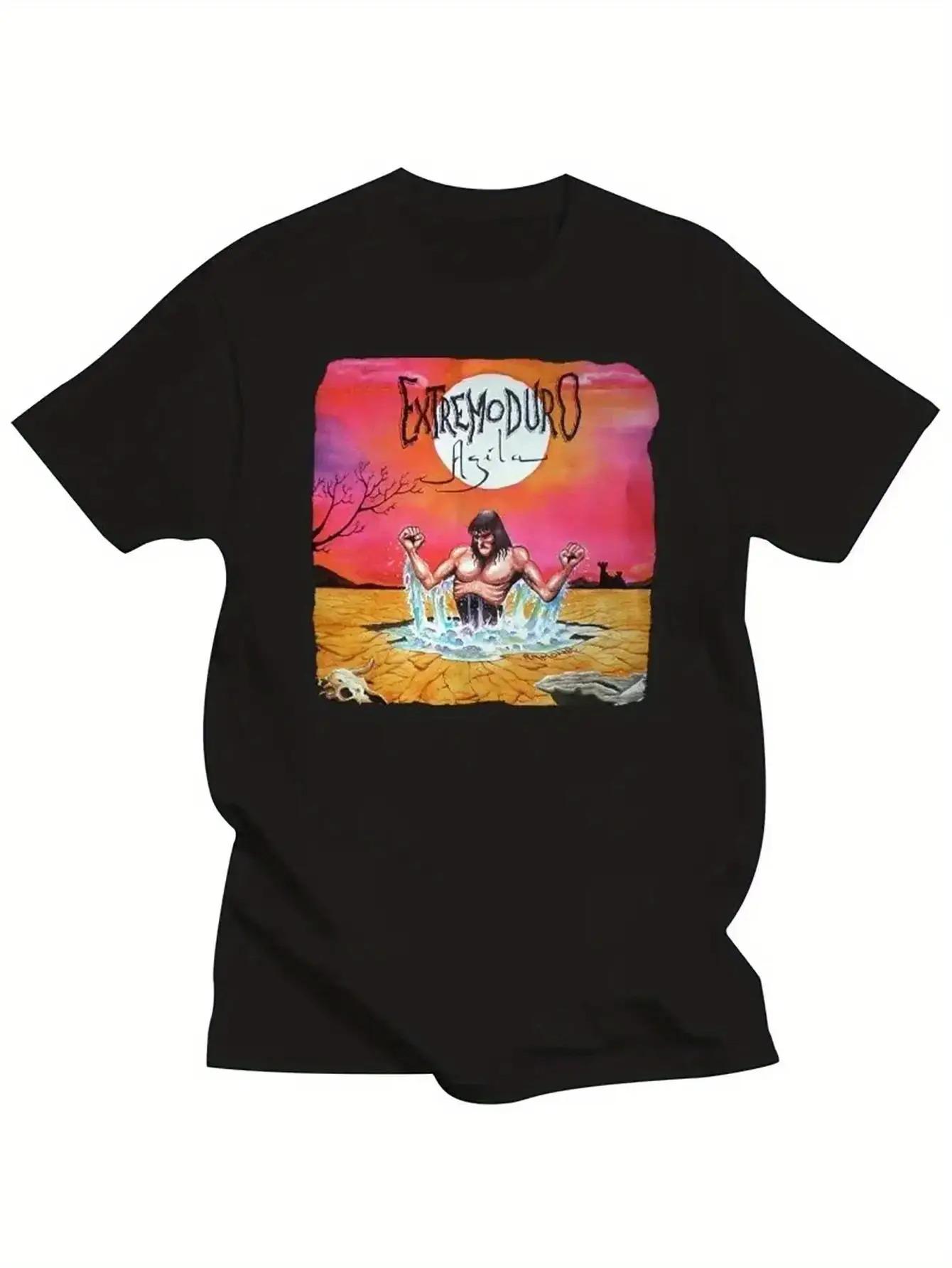 

Extreme Wild Agira Men S Heavy Metal Pattern T-Shirt - A Black Harajuku Streetwear Tee Featuring a Desert Sunset Design S