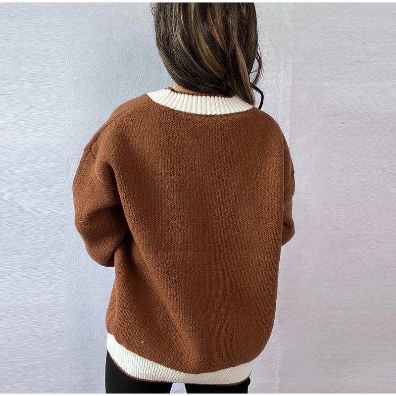 Knitted Cardigan Women V-neck Sweater Autumn Winter Single Breasted Coats Fashion Long Sleeve Panelled Casual Outerwear