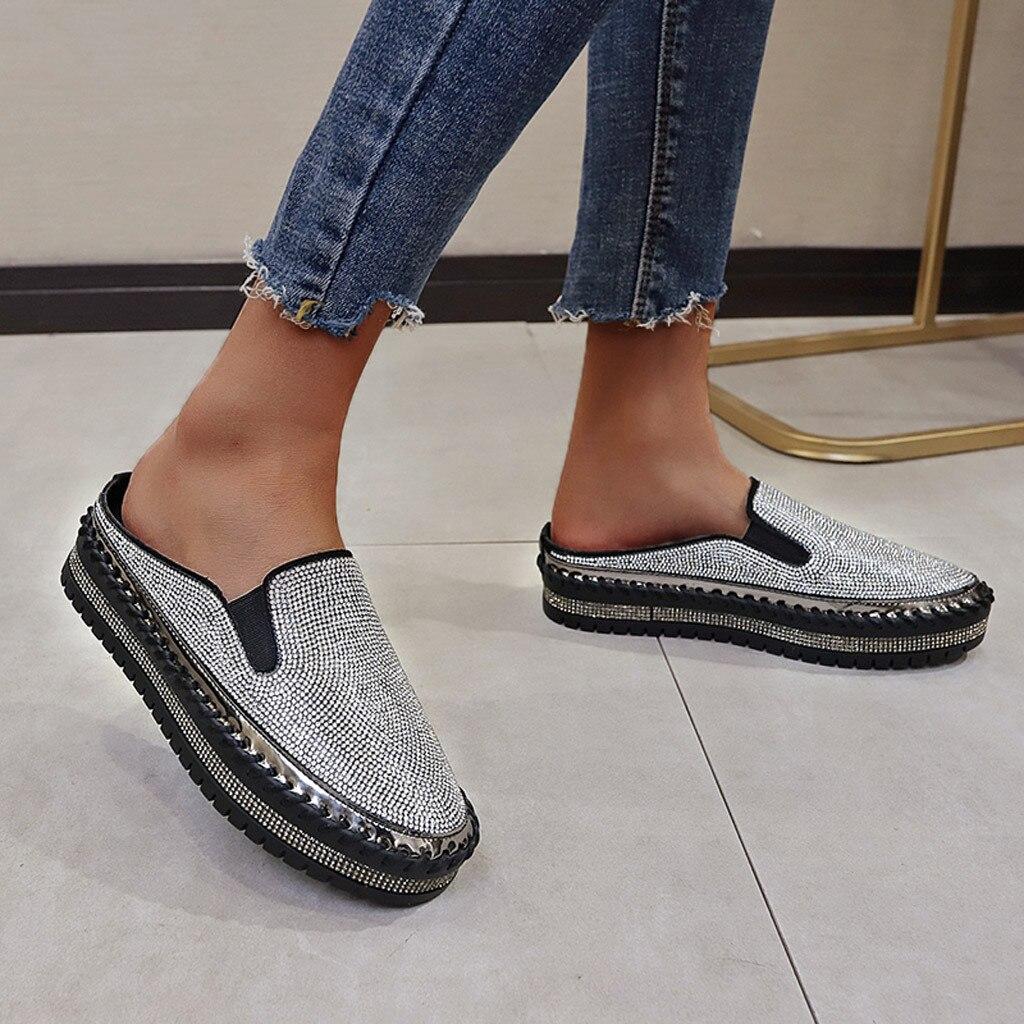 Kadın Kristal Espadrilles Taklidi Rahat Nefes Platform Ayakkabılar Bayanlar Düz Loafer'lar