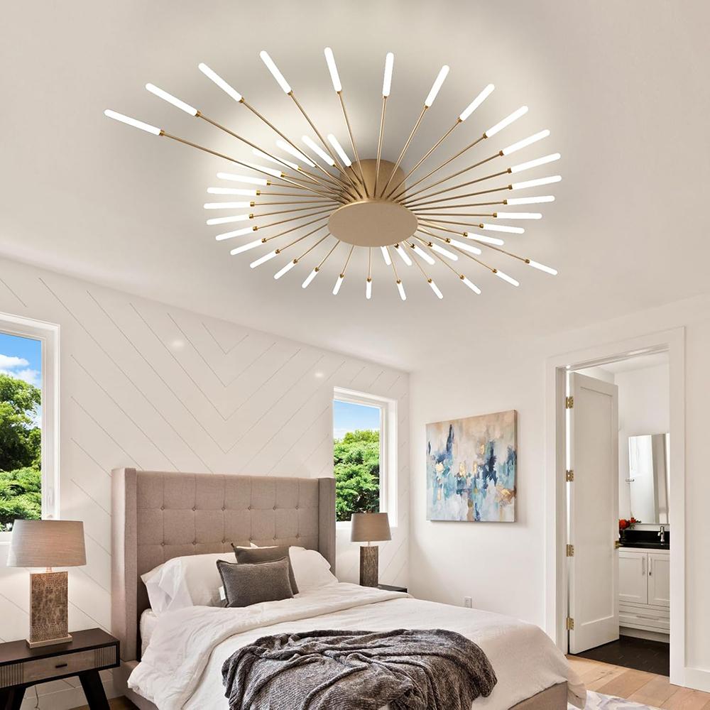 Gold 42 Heads Non Dimmable Pendant Lights Creative Fireworks Design Chandelier Modern Ceiling Light for Living Room Exhibition Hall Bedroom