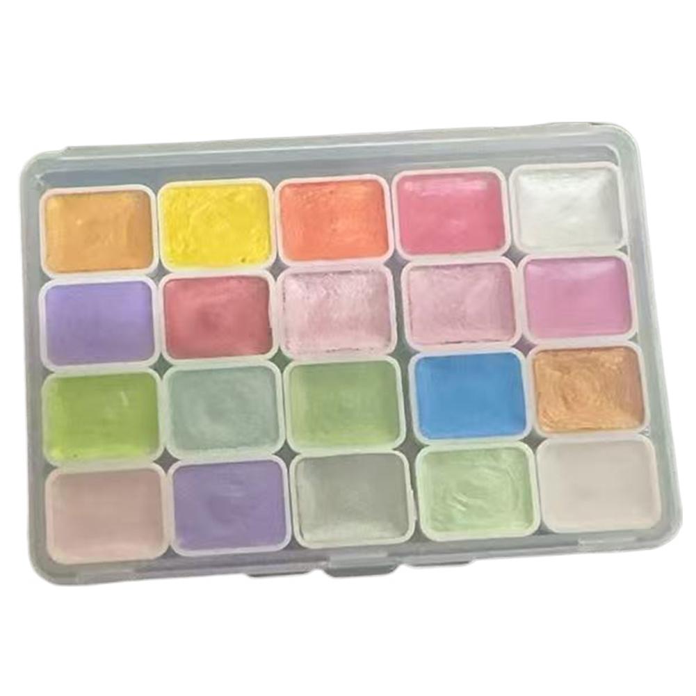 NOVÁ Sada 20 barev Pevný pigment pro malování Perleťová akvarelová malba Přenosná krabička Barevné balení Malířská sada Květinové míchání
