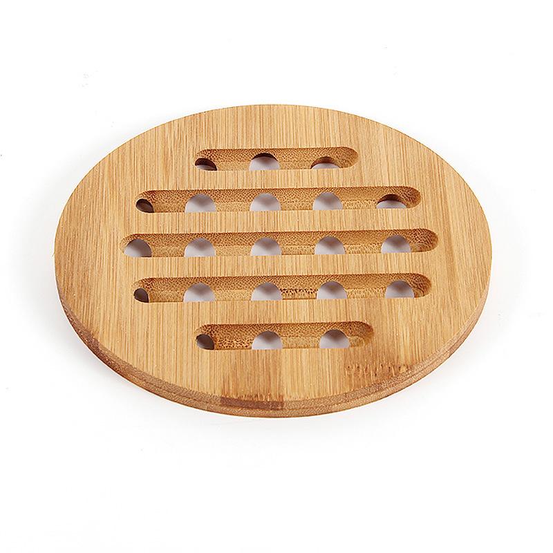 Bamboo Round Table Mat Simple Hollow Pattern Heat Resistant Pot Dish Placemats Anti-slip Protection Table Decorative