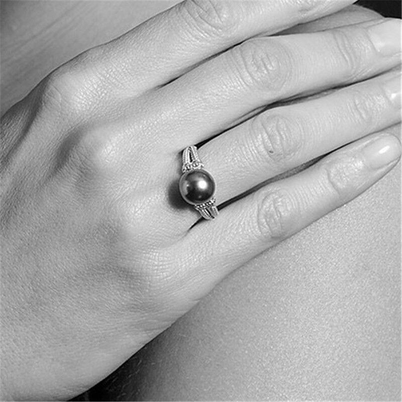 Zhenrong Gray Pearl Round Plated 925 Silver Engagement Ring