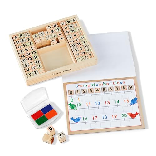 Melissa & Doug Wooden Toy Alphabet & Number Stamp Set Deluxe, Authentic, 30118
