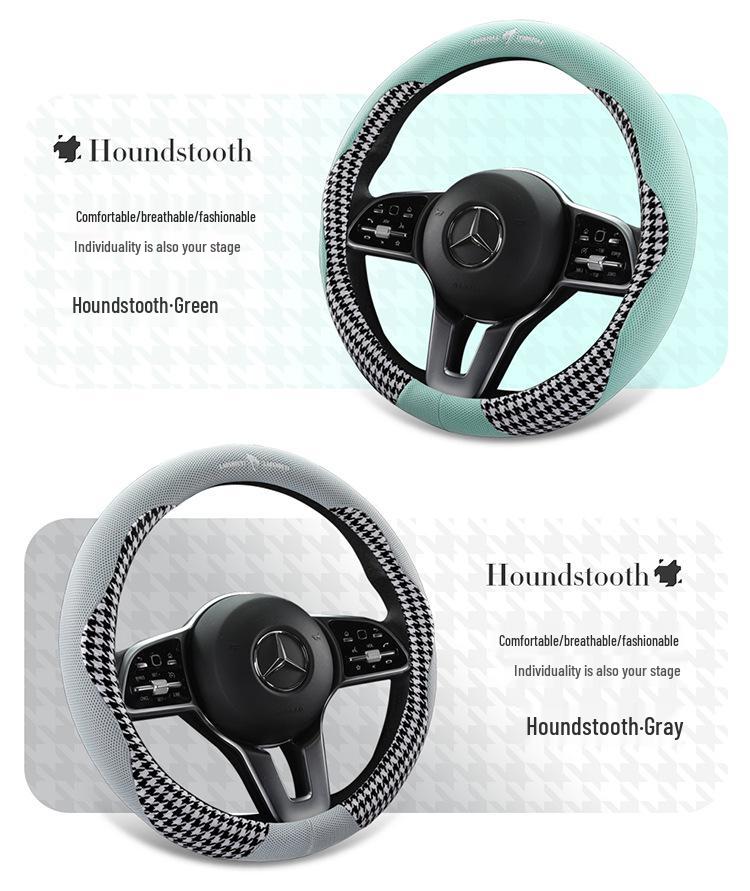 Luxury Houndstooth Leather Steering Wheel Cover - All-Season Car Interior Upgrade