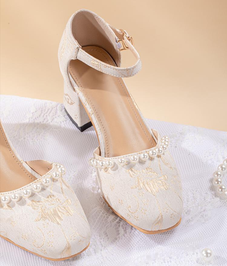 Mary Jane Women's Hanfu Single Shoes 2025 New Summer Pearl Retro Daily Mix and Match Not Tired Feet Antique High Heels