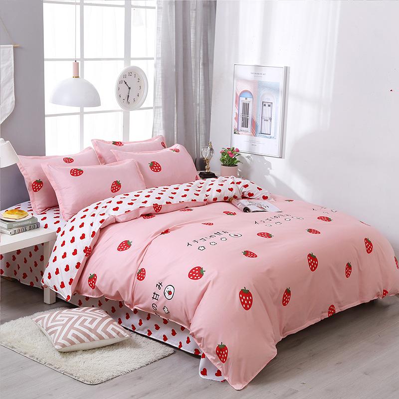 Four Seasons Sengesett 4 stk børstet sengetøy Husholdningsstudent-trykt laken Dynetrekk Putevar for King Queen Beds