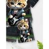 2-piece boys' shorts+T-shirt set - daily comfort style, cartoon pattern 3D guitar cat print round neck short sleeved and shorts summer set