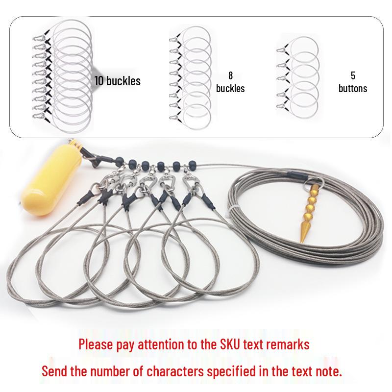 Giant Fish Steel Wire Rope Lock with Portable Live Fish Clip for Sea Fishing 2mm*60cm with ground insert