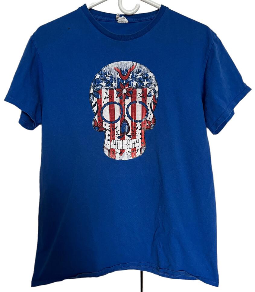 Skull T-Shirt Blue Red Patriotic Men’s Size M Delta Pro Weight Flawed S разноцветный