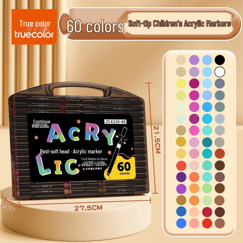 Pack de 80 Rotuladores Acrílicos de Punta Suave Color Verdadero - Caja Negra, No Manchan y Apilables para Arte Estudiantil