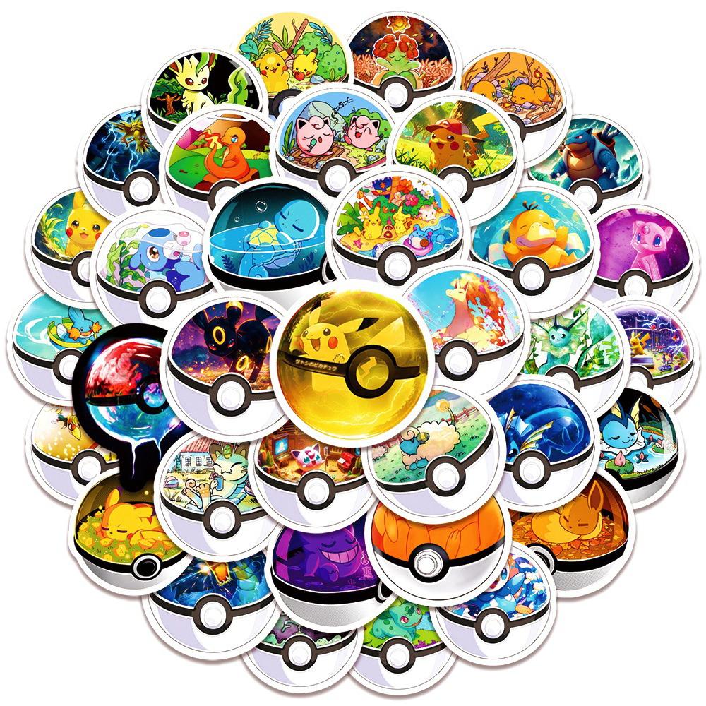 50Pcs Cartoon Anime Stickers Kids Toys Kawaii Poke Ball Pikachu Decals Skateboard Laptop Waterproof Sticker