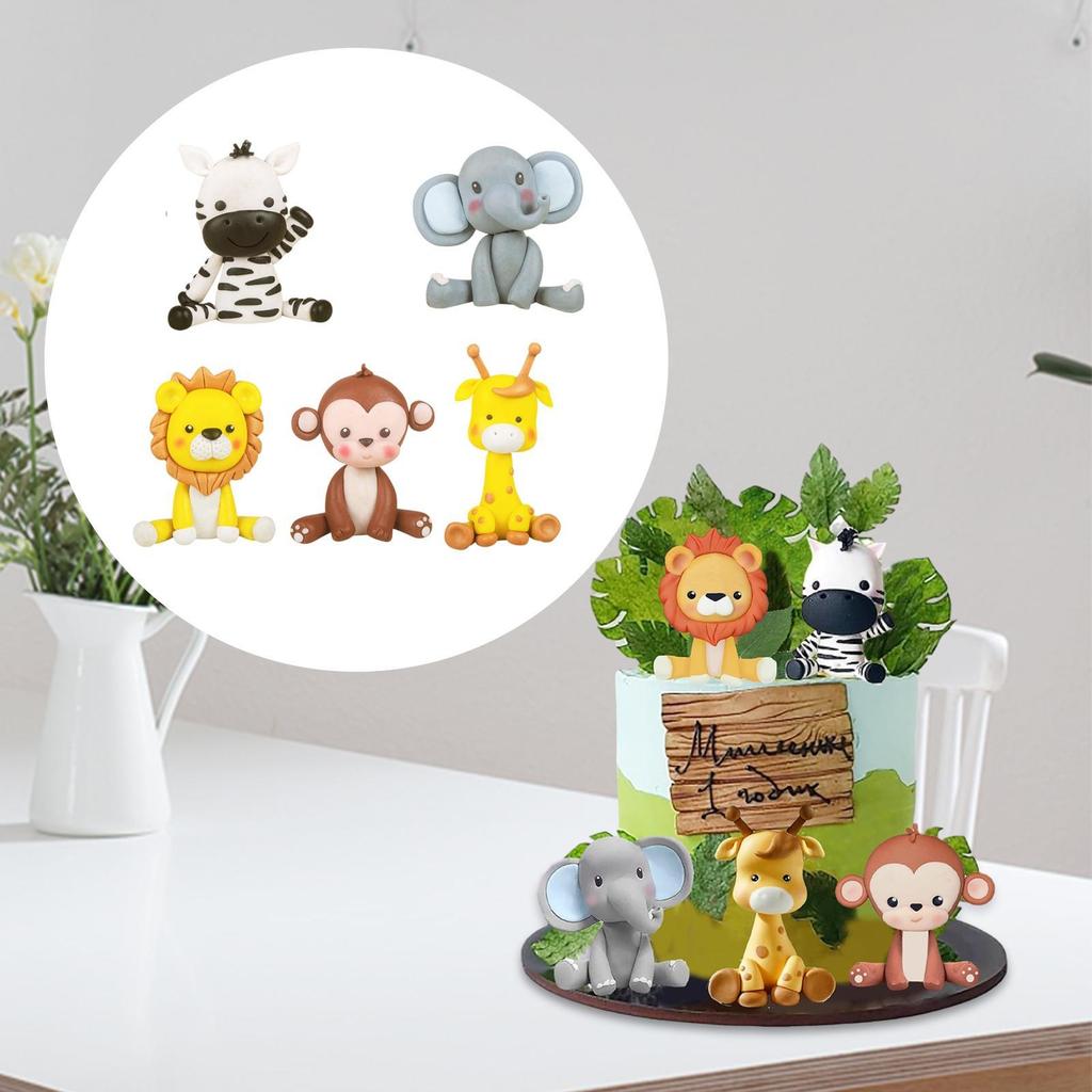 5 Pieces Animals Cake Toppers Sculpture Miniatures Statue Figures for Dining Room Auto