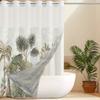 No Hook Plant Pattern Shower Curtain With Snap-in Fabric Liner, Sheer Top Window, Waterproof Double Layer Bathtub Curtain