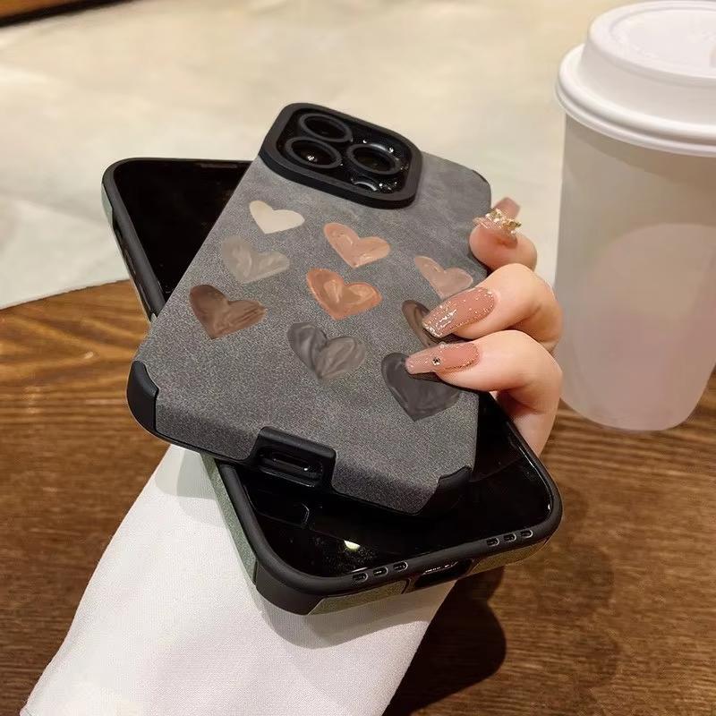 Süßes Herzmuster Wildleder Leder Handyhülle Für iPhone 17 16 Pro 15 14 13 12 11 Pro Max 17 Air 16E Plus X XR XS Max Weiche Hülle