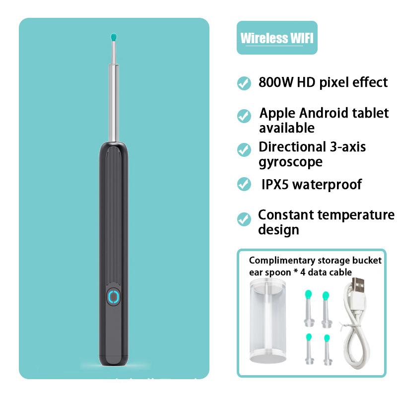 

Интеллектуальный визуальный ушной совок высокой четкости, визуальный светящийся ушной совок, Wi-Fi, визуальный ушной совок, эндоскоп чёрный