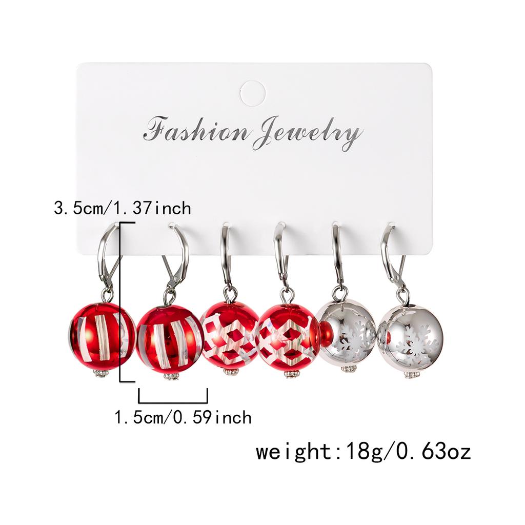 3Pairs Acrylic Ball Snowman Dangle Earrings Christmas Tree Snowflake for Women Girl Red Hat Xmas New Year Party Jewelry Gift